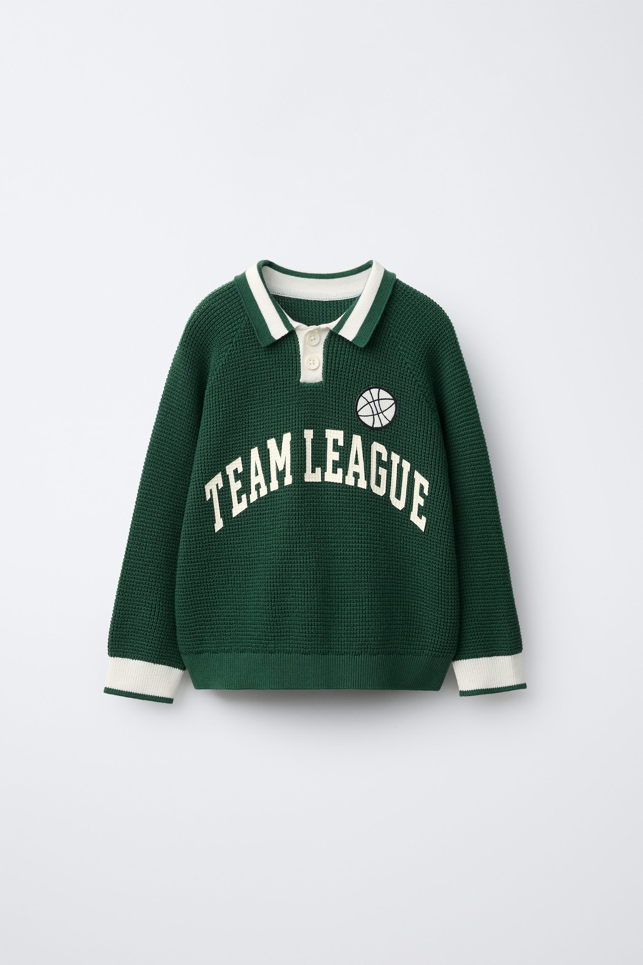 TEXT PRINT WAFFLE KNIT POLO SHIRT